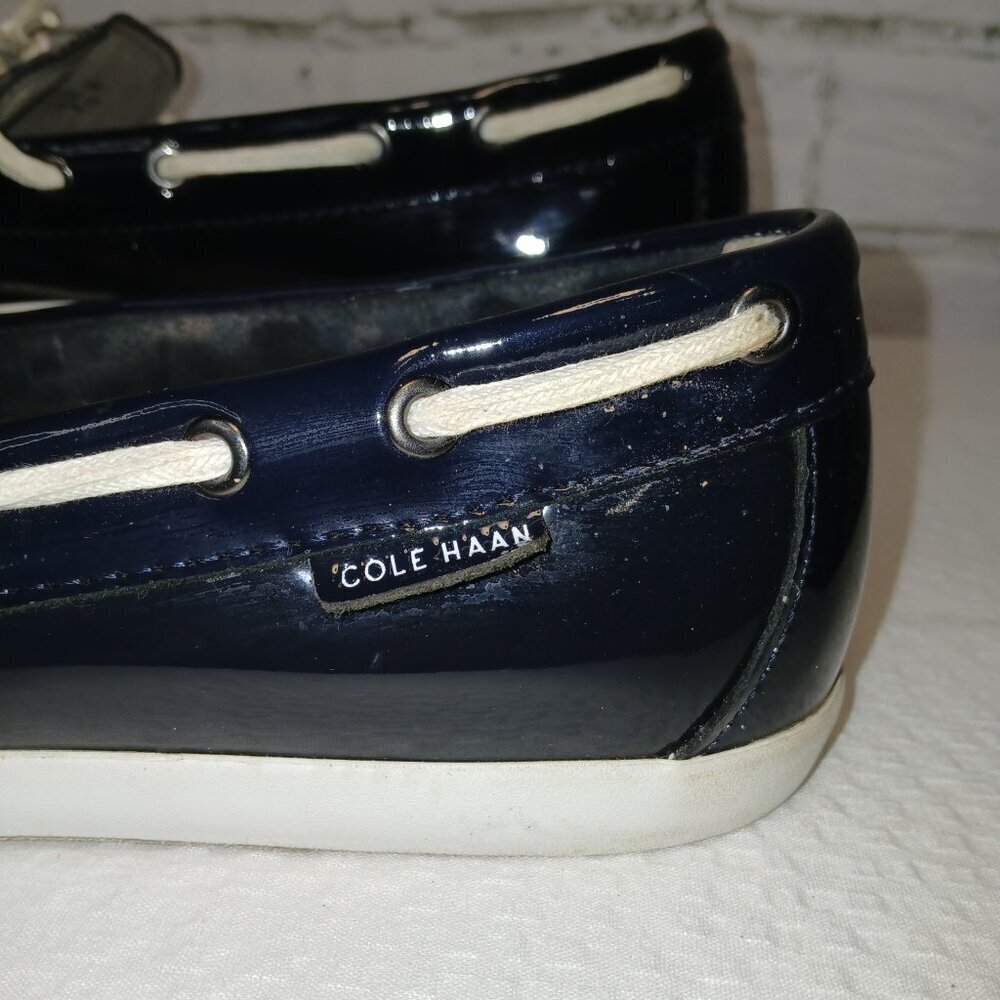 WOMENS COLE HAAN NANTUCKET CAMP PATENT LEATHER BOAT DECK SHOES, NAVY, SIZE 8.5 - Picture 7 of 12